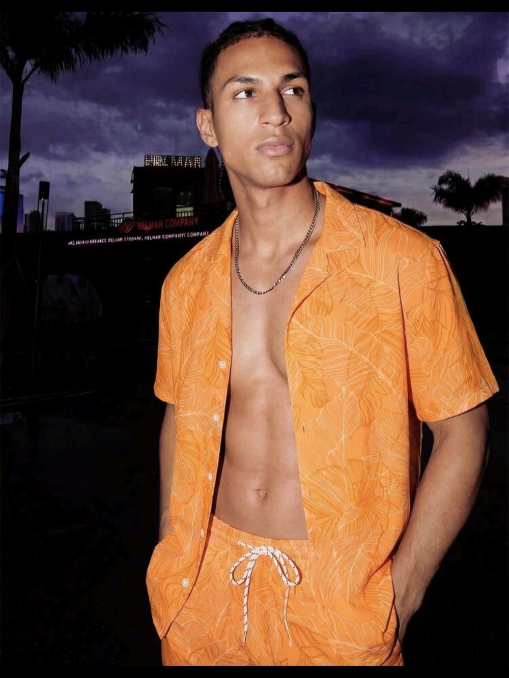 Men's Orange Short-Sleeve Vacation Shirt